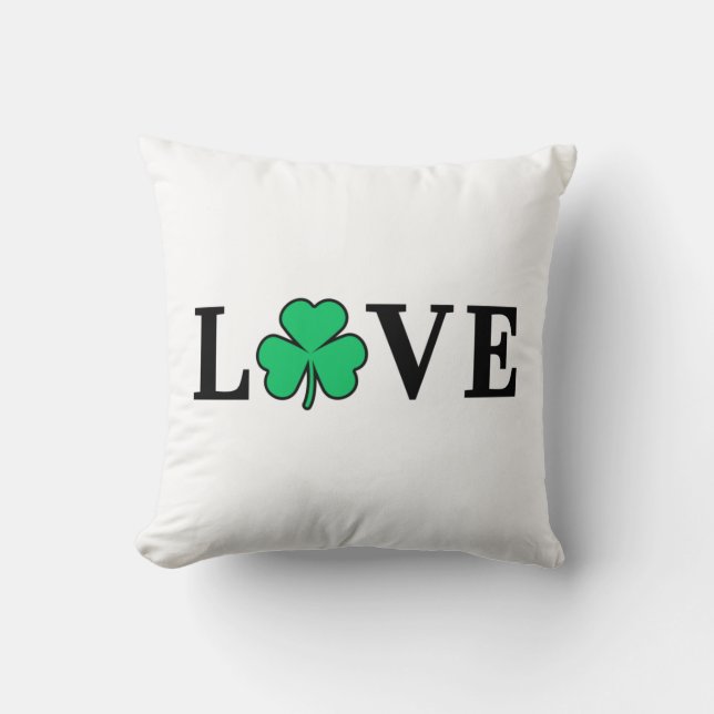LOVE Clover Shamrock Ireland St Patrick text based Cushion (Front)