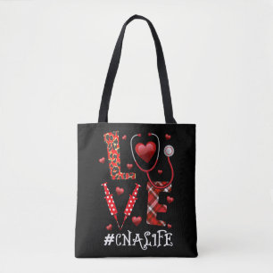 Love CNA Life Heart Nursing Lover Valentine’s Day Tote Bag
