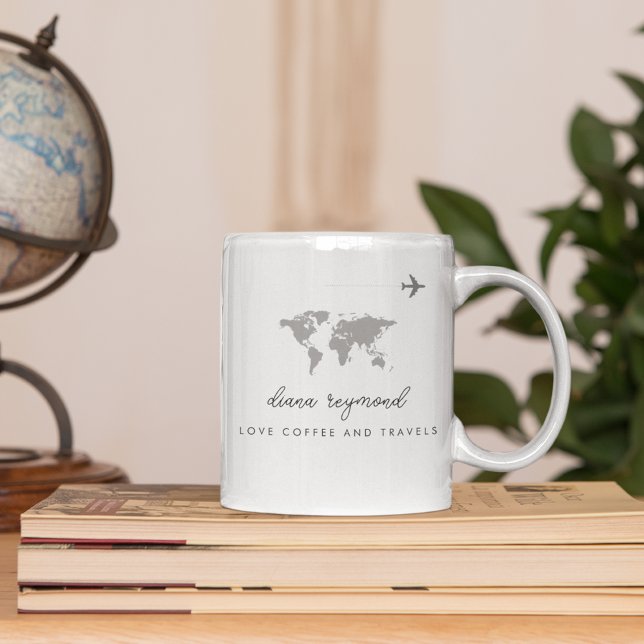 Love Coffee and Travels aeroplane & world map Coffee Mug (Creator Uploaded)