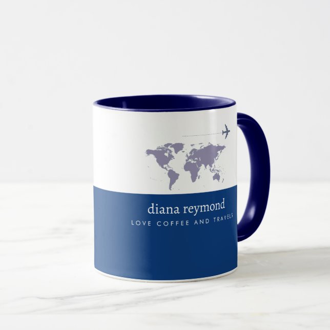 Love Coffee and Travels I plane & world map Mug (Front Right)