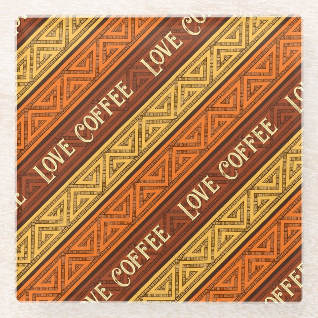 Love Coffee Autumnal Earthy Brown Orange & Yellow Glass Coaster (Front)