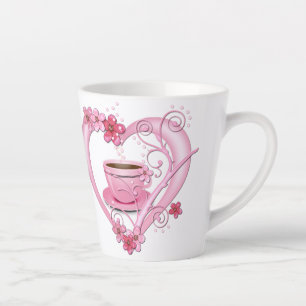 Love Coffee Pink Flowers Heart Latte Mug
