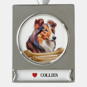LOVE COLLIES SILVER PLATED BANNER ORNAMENT