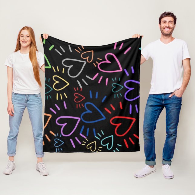 Love Colored Hearts Fleece Blanket (In Situ)