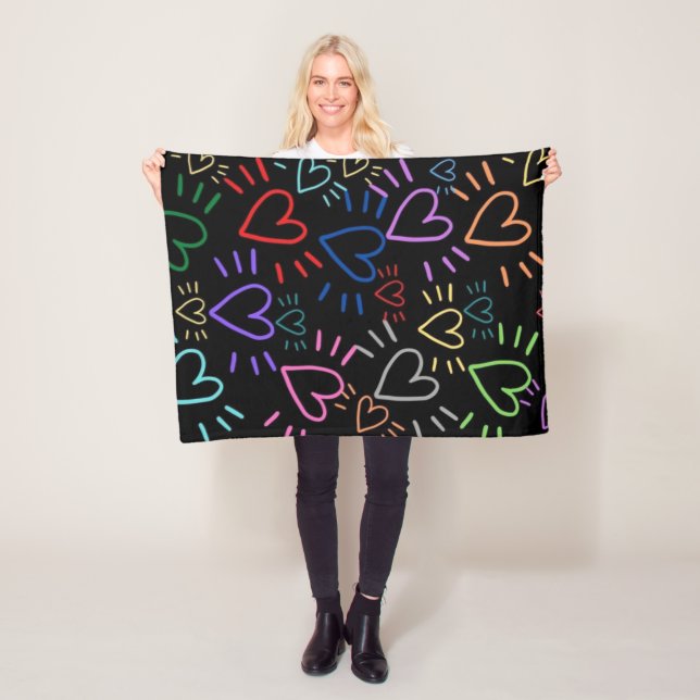 Love Colored Hearts Fleece Blanket (In Situ)