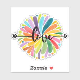 Love Colorful Round Watercolor Flower Design