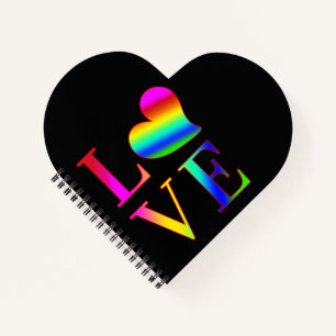LOVE COLORFUL TYPOGRAPHY RAINBOW HEART NOTEBOOK
