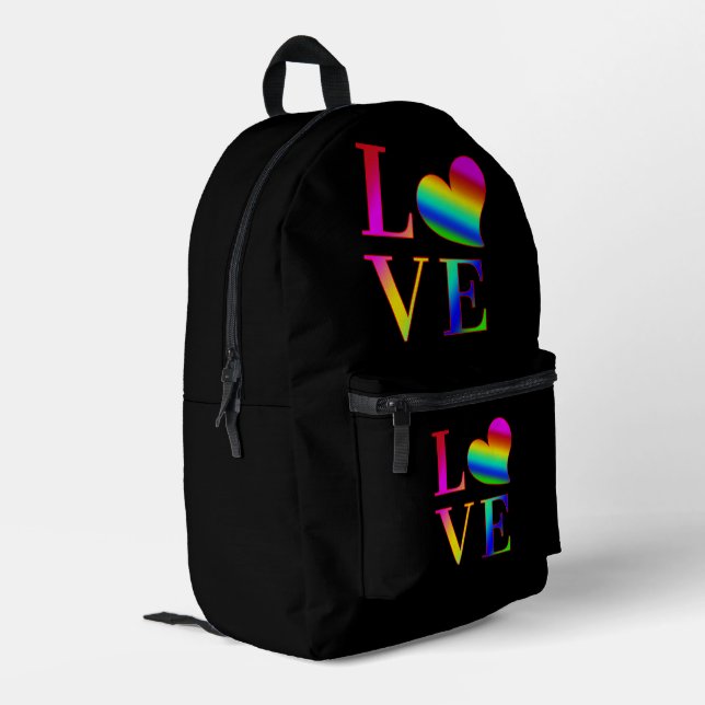 LOVE COLORFUL TYPOGRAPHY RAINBOW HEART  PRINTED BACKPACK (Back Corner Left)