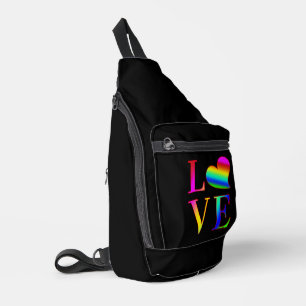 LOVE COLORFUL TYPOGRAPHY RAINBOW HEART SLING BAG