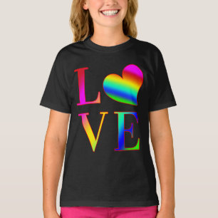 LOVE COLORFUL TYPOGRAPHY RAINBOW HEART  T-Shirt