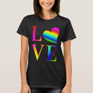 LOVE COLORFUL TYPOGRAPHY RAINBOW HEART  T-Shirt