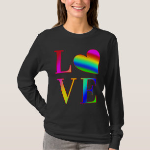LOVE COLORFUL TYPOGRAPHY RAINBOW HEART  T-Shirt