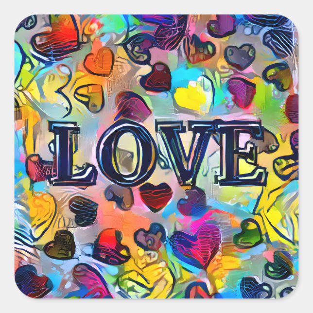 Love | Colourful Abstract Square Sticker (Front)