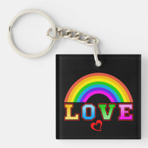 Love Colourful Rainbow Red Heart Key Ring