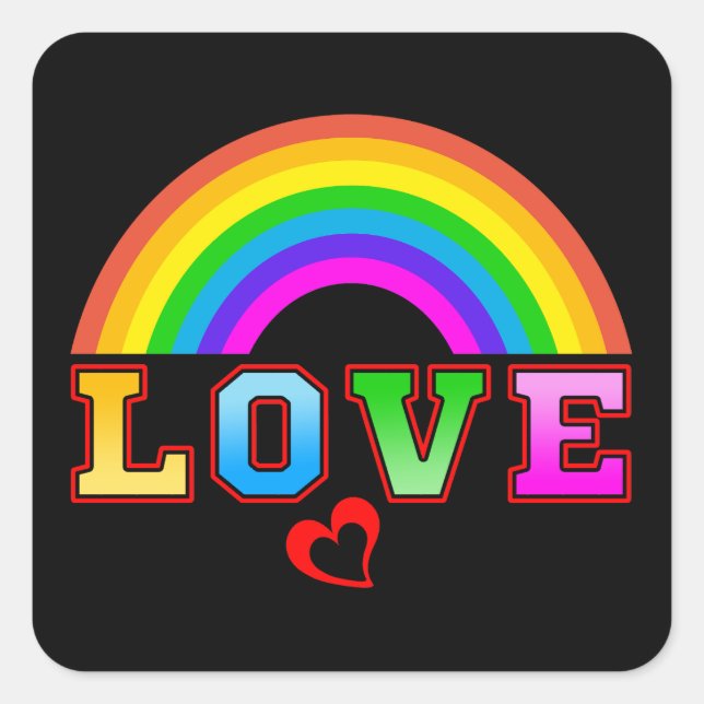 Love Colourful Rainbow Red Heart Square Sticker (Front)