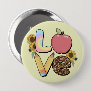 Love - Colourful Teacher Design with Apple & Penci 10 Cm Round Badge