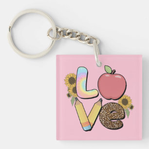 Love - Colourful Teacher Design with Apple & Penci Key Ring