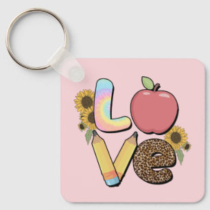 Love - Colourful Teacher Design with Apple & Penci Key Ring