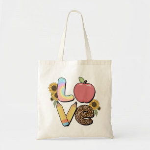 Love - Colourful Teacher Design with Apple & Penci Tote Bag