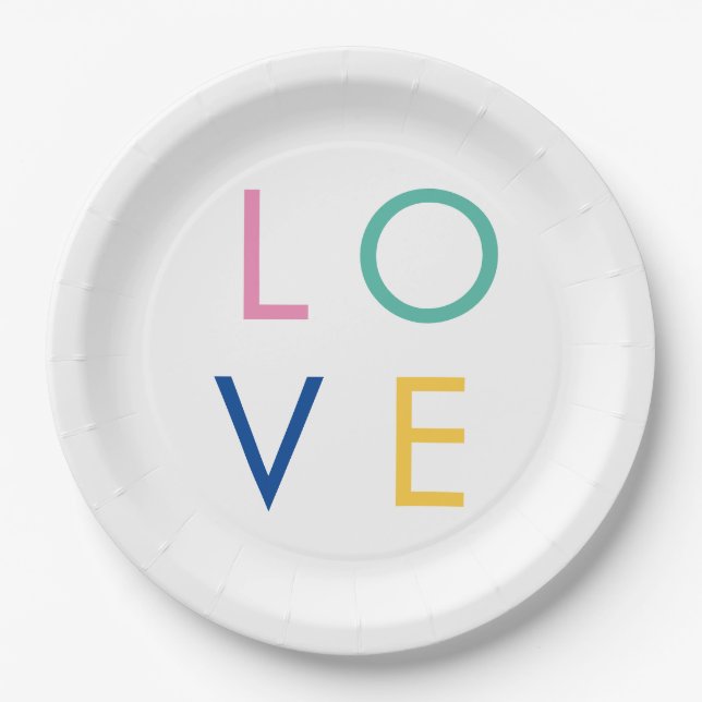 LOVE colourful valentine typography Paper Plate (Front)