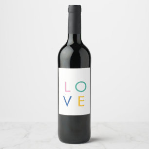 LOVE colourful valentine typography Wine Label