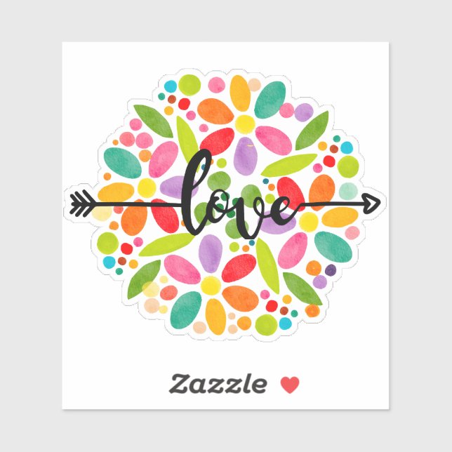 Love Colourful Watercolor Flower Design Sticker (Sheet)