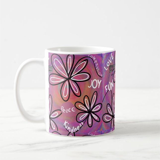 Love Compassion, Joy, Peace For Humanity Coffee Mug (Left)