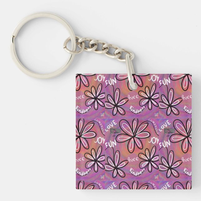 Love Compassion, Joy, Peace For Humanity Key Ring (Front)