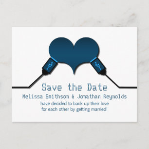 Love Connection USB Save the Date Postcard, Blue Announcement Postcard