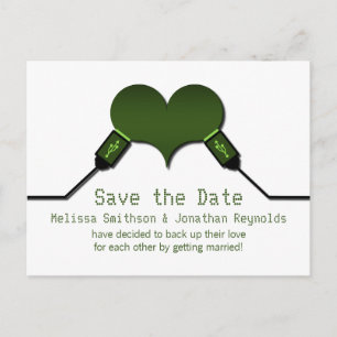 Love Connection USB Save the Date Postcard, Green Announcement Postcard