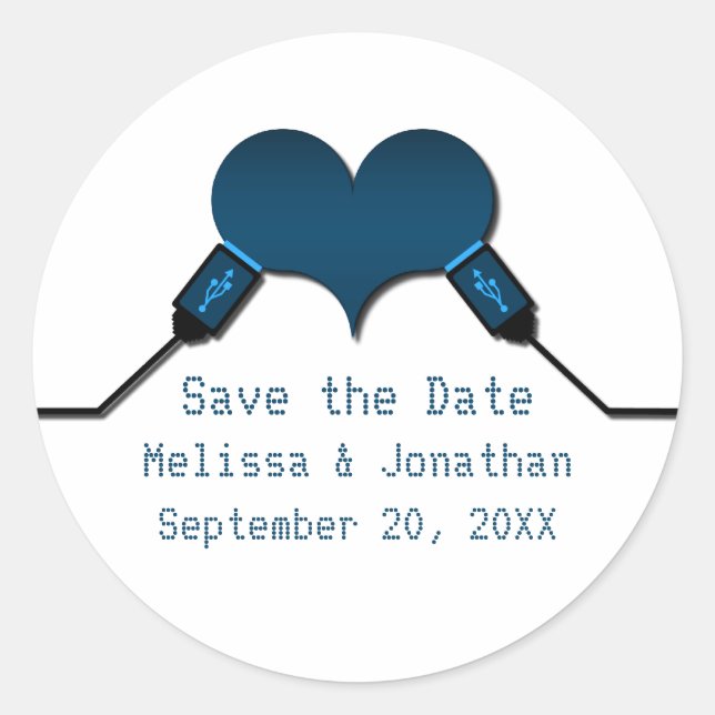 Love Connection USB Save the Date Stickers, Blue Classic Round Sticker (Front)