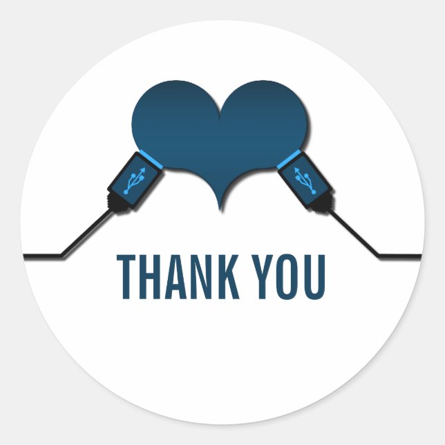Love Connection USB Thank You Stickers, Blue Classic Round Sticker (Front)