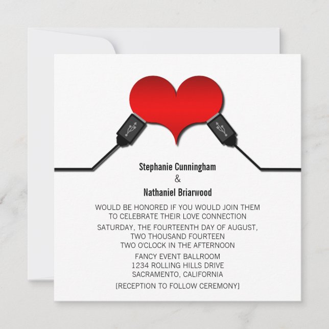 Love Connection USB Wedding Invitation, Red Invitation (Front)