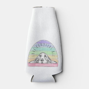love conquers all dog rainbow basset hound bottle cooler