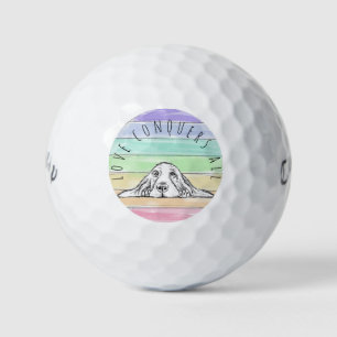 love conquers all dog rainbow basset hound  golf balls