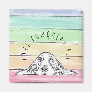 love conquers all dog rainbow basset hound magnet