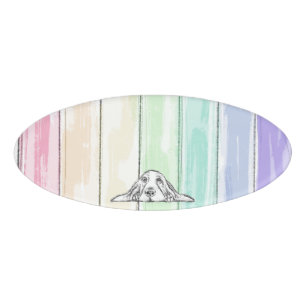 love conquers all dog rainbow basset hound name tag
