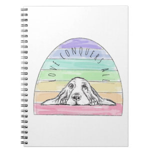 love conquers all dog rainbow basset hound notebook