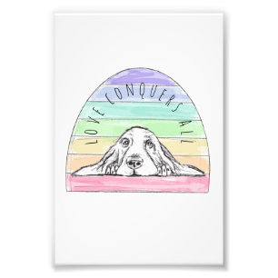 love conquers all dog rainbow basset hound photo print
