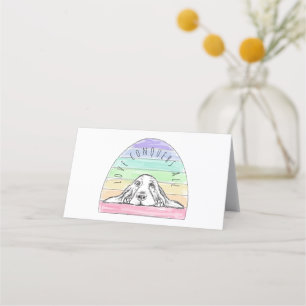 love conquers all dog rainbow basset hound  place card