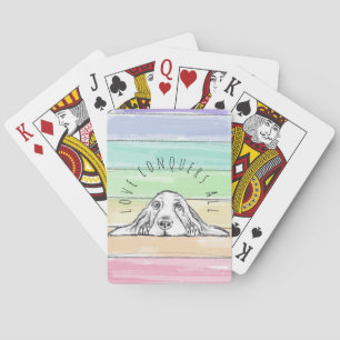 love conquers all dog rainbow basset hound playing cards