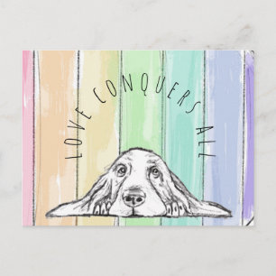 love conquers all dog rainbow basset hound postcard