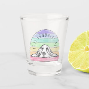 love conquers all dog rainbow basset hound   shot glass