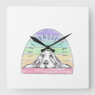 love conquers all dog rainbow basset hound  square wall clock