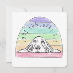 love conquers all dog rainbow basset hound  thank you card