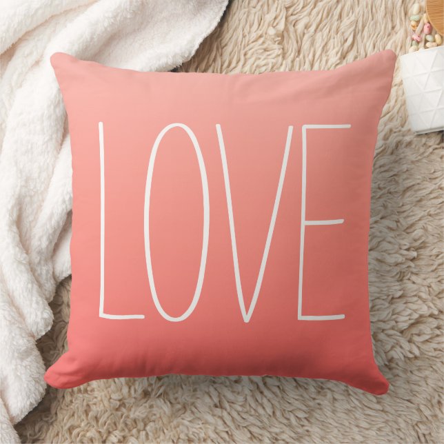 Love Coral Pink Modern Simple Typography Cushion (Blanket)