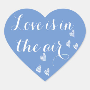 Love Cornflower Blue & White Wedding Hearts Heart Sticker