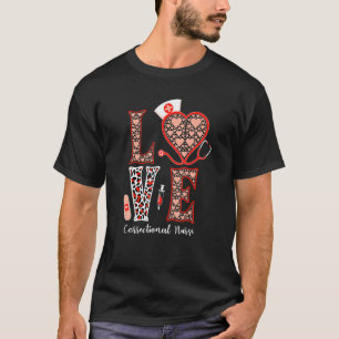 Love Correctional Nurse Stethoscope Heart Leopard T-Shirt