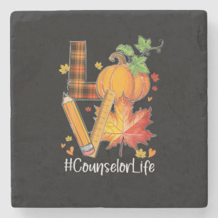 LOVE Counsellor Life Fall Leaves Autumn Season Pum Stone Coaster
