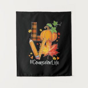 LOVE Counsellor Life Fall Leaves Autumn Season Pum Tapestry